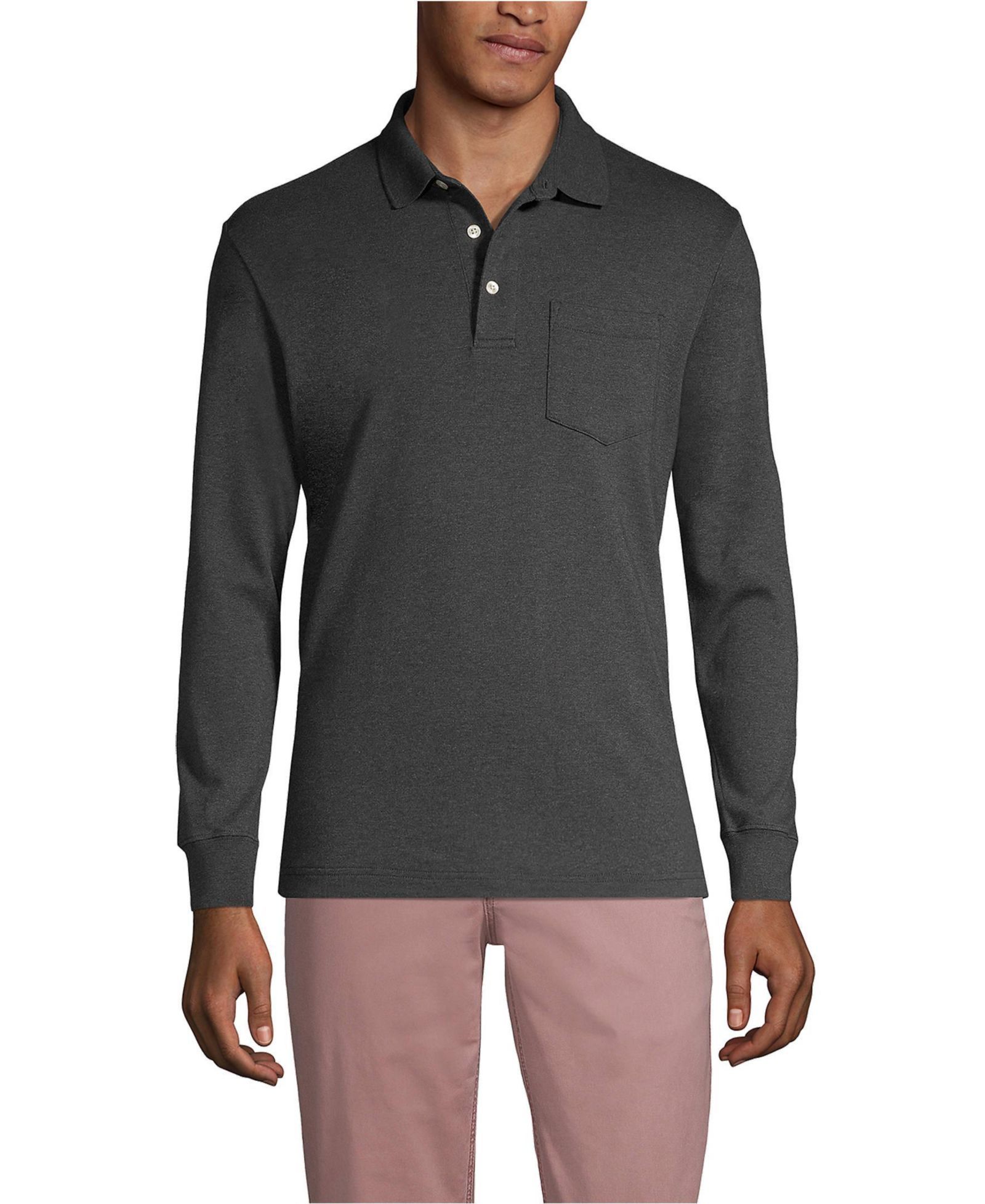 Мужская рубашка поло Lands' End Long Sleeve Cotton Supima с карманом