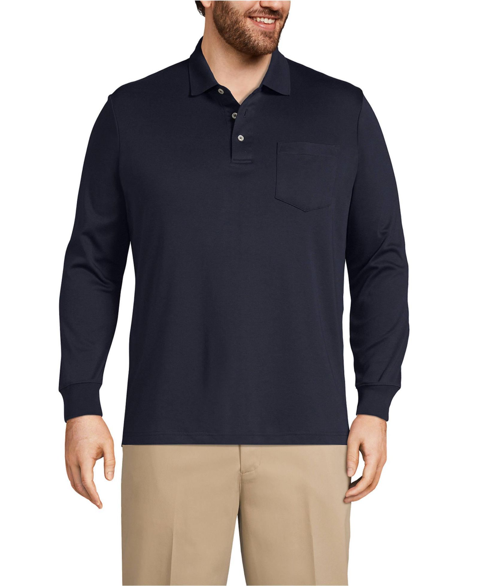 Lands' End Polo рубашка из хлопка Supima с длинным рукавом