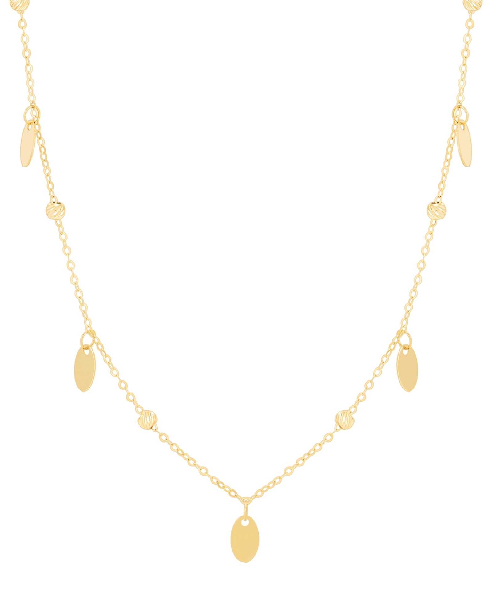 Колье-чокер Italian Gold Textured Bead & Oval Dangle, 18", 10k Gold