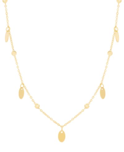 Колье-чокер Italian Gold Textured Bead & Oval Dangle, 18", 10k Gold