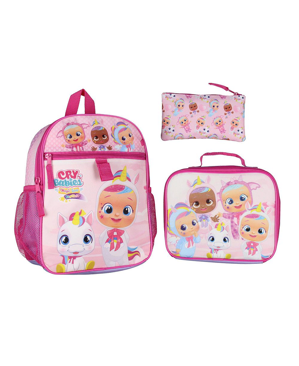 Cry Babies Magic Tears Characters Unicorn 3 PC Backpack Lunch box Pencil Pouch Set 12"