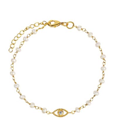 Karma and Luck Pearl Gold Chain Evil Eye Charm Bracelet