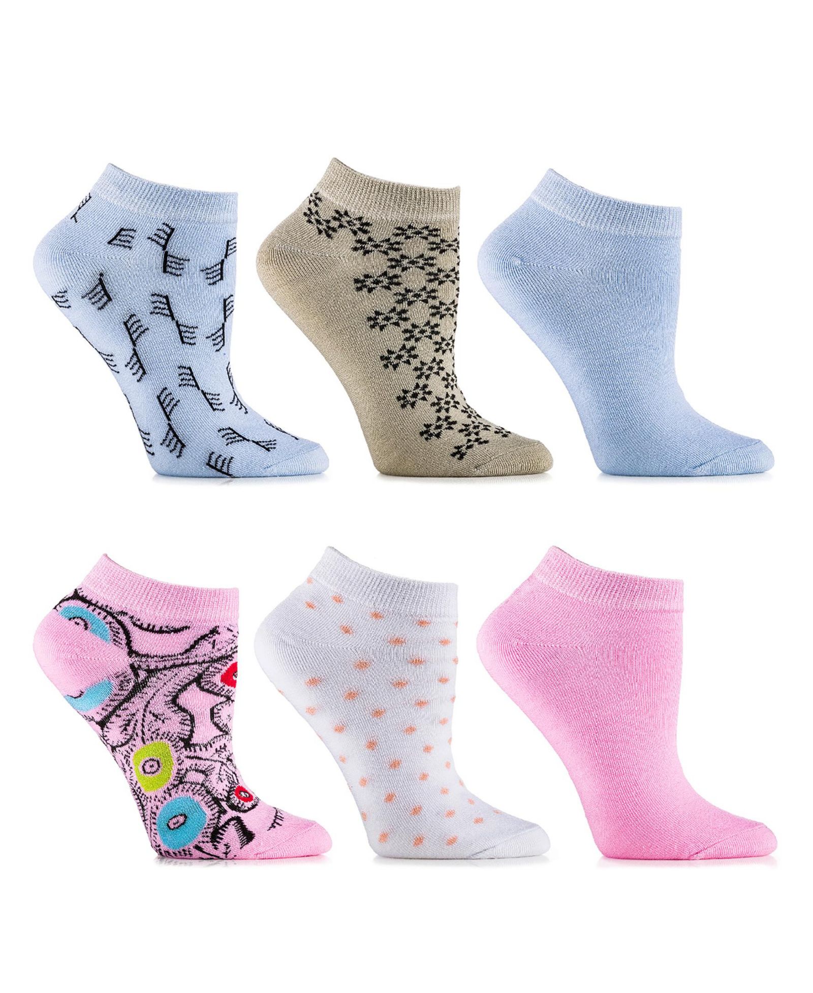Gallery Seven Women's Coral Flush Ankle Socks 6 Pack