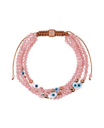 Karma and Luck Rose Quartz Evil Eye Hamsa Charm Bracelet