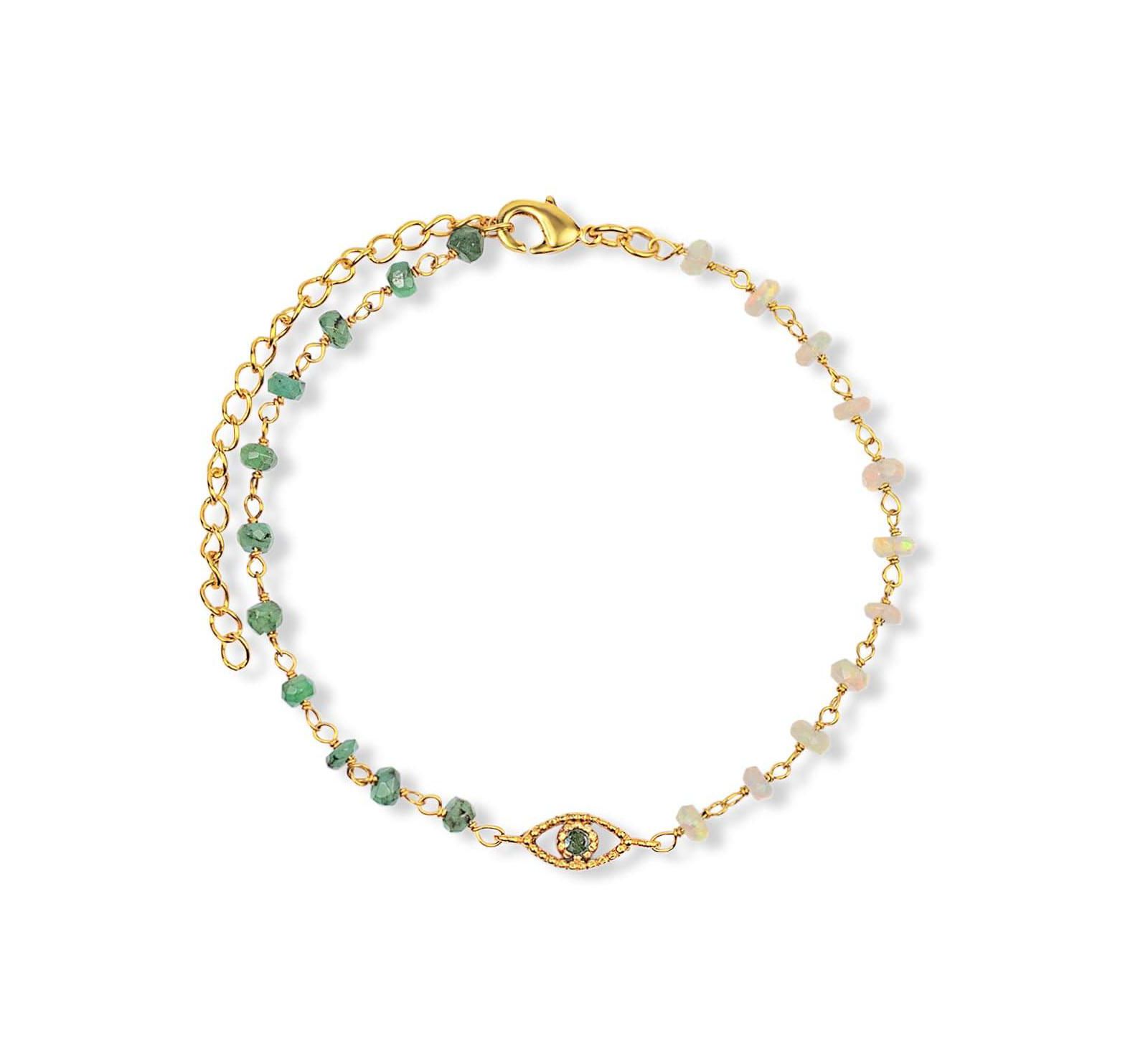 Karma and Luck браслет с подвеской Evil Eye, опал, изумруд, золото