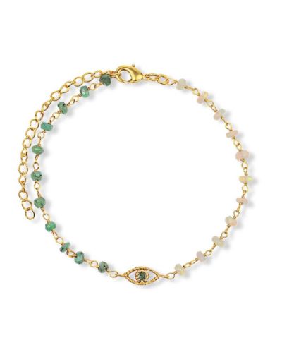 Karma and Luck Opal Emerald Gold Chain Evil Eye Charm Bracelet