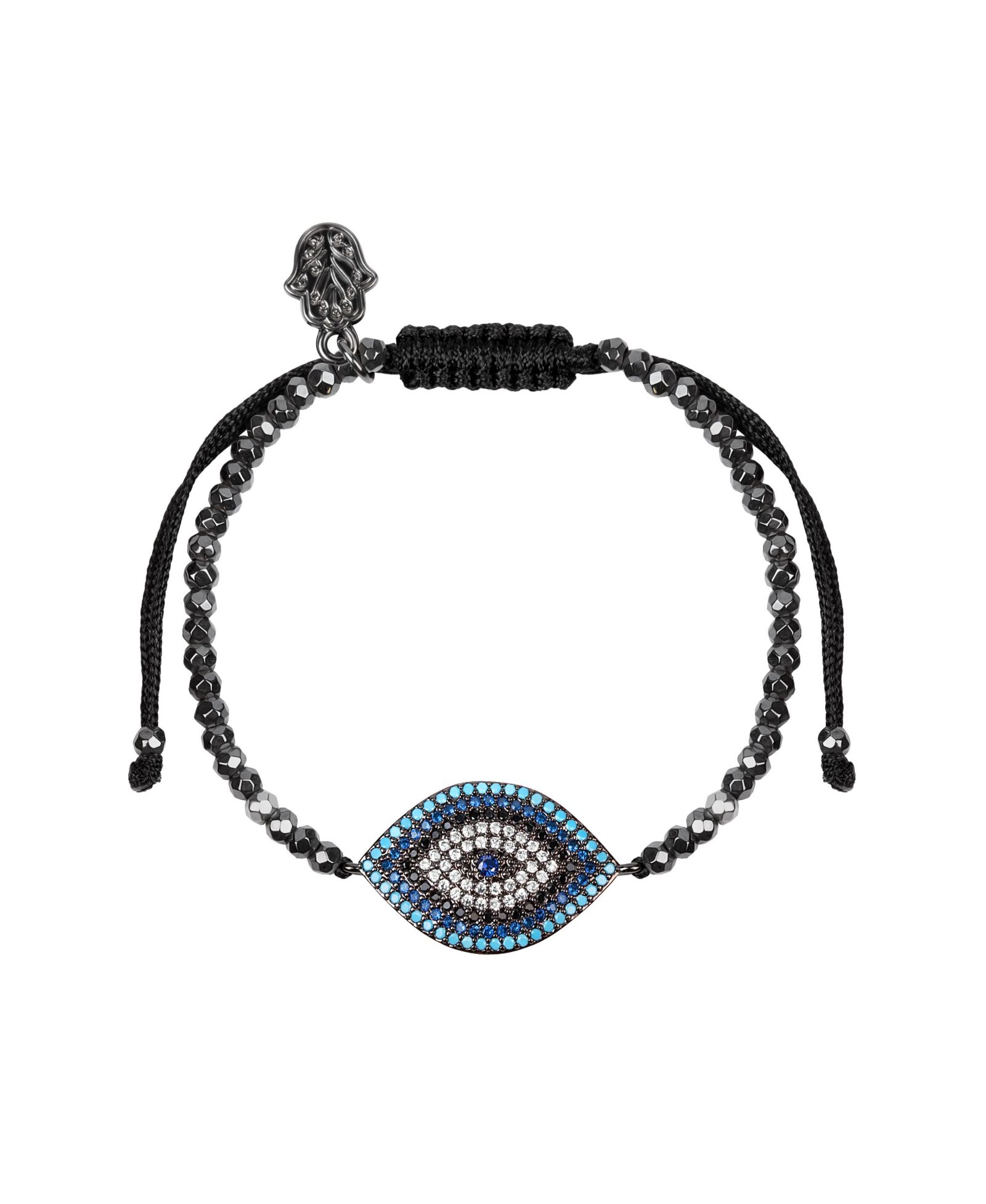 Karma and Luck Hematite Evil Eye Charm Adjustable Bracelet