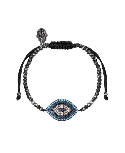 Karma and Luck Hematite Evil Eye Charm Adjustable Bracelet