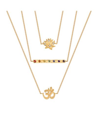 Ожерелье Karma and Luck Lotus OM Chakra Bar Gold Triple Layer