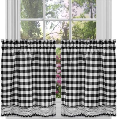 Kate Aurora Комплект из 2 штор Buffalo Plaid с макраме-бордюром