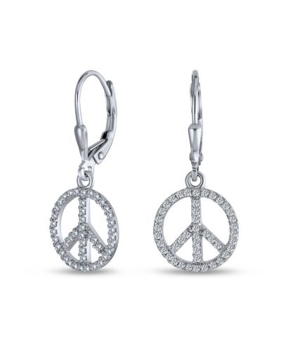 Серьги Bling Jewelry World Peace Sign Symbol Cubic Zirconia Pave CZ Lever back Drop Dangle Rose Gold Plated Silver
