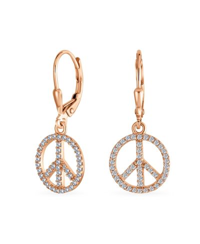 Серьги Bling Jewelry World Peace Sign Symbol Cubic Zirconia Pave CZ Lever back Drop Dangle Rose Gold Plated Silver