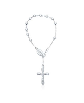 Bling Jewelry Jesus Crucifix Holy Mary Rosary Pray Bead Bracelet Sterling Silver 6.5"
