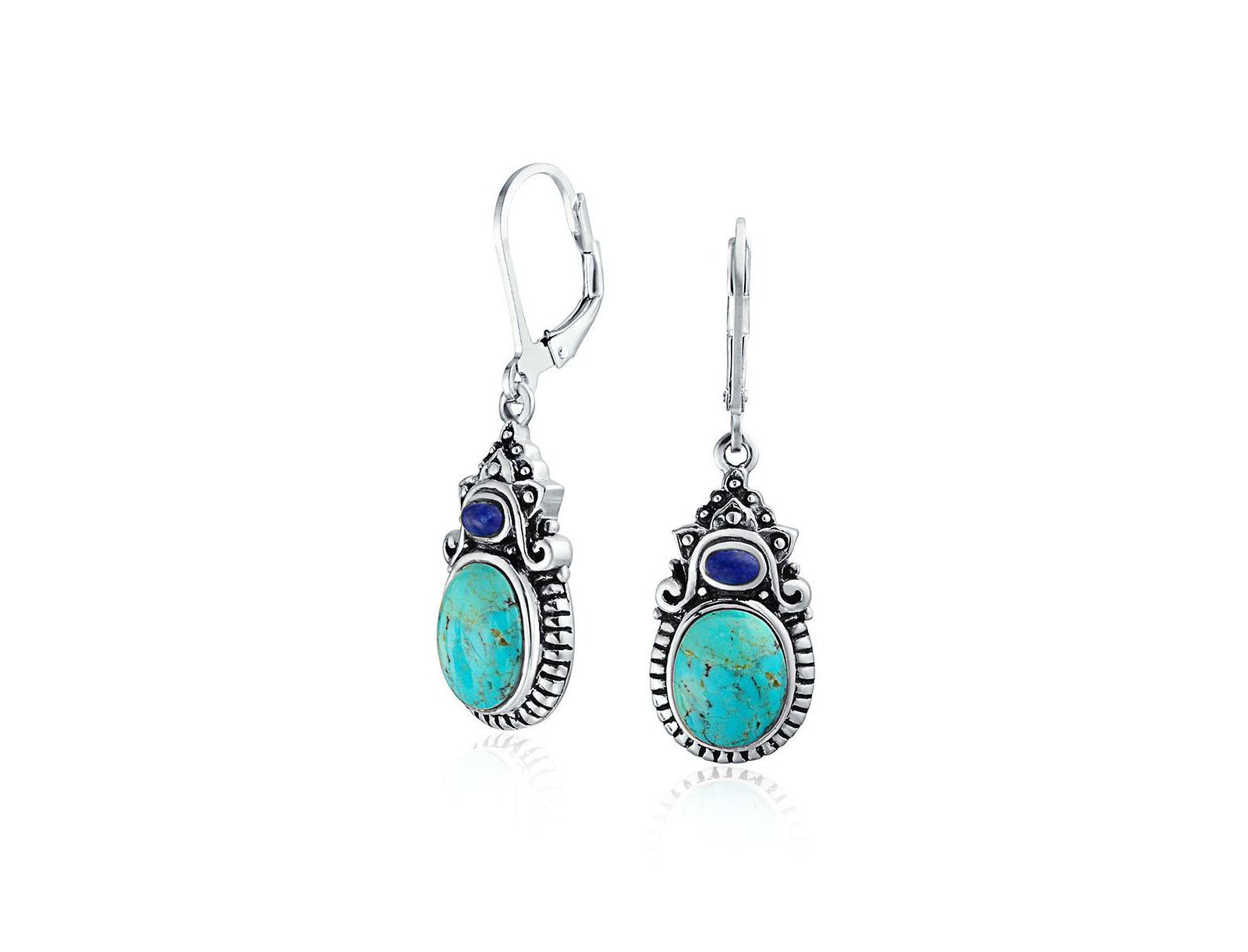 Bling Jewelry серьги-подвески Southwestern Style из голубого лаписа и бирюзы, 925 Sterling Silver