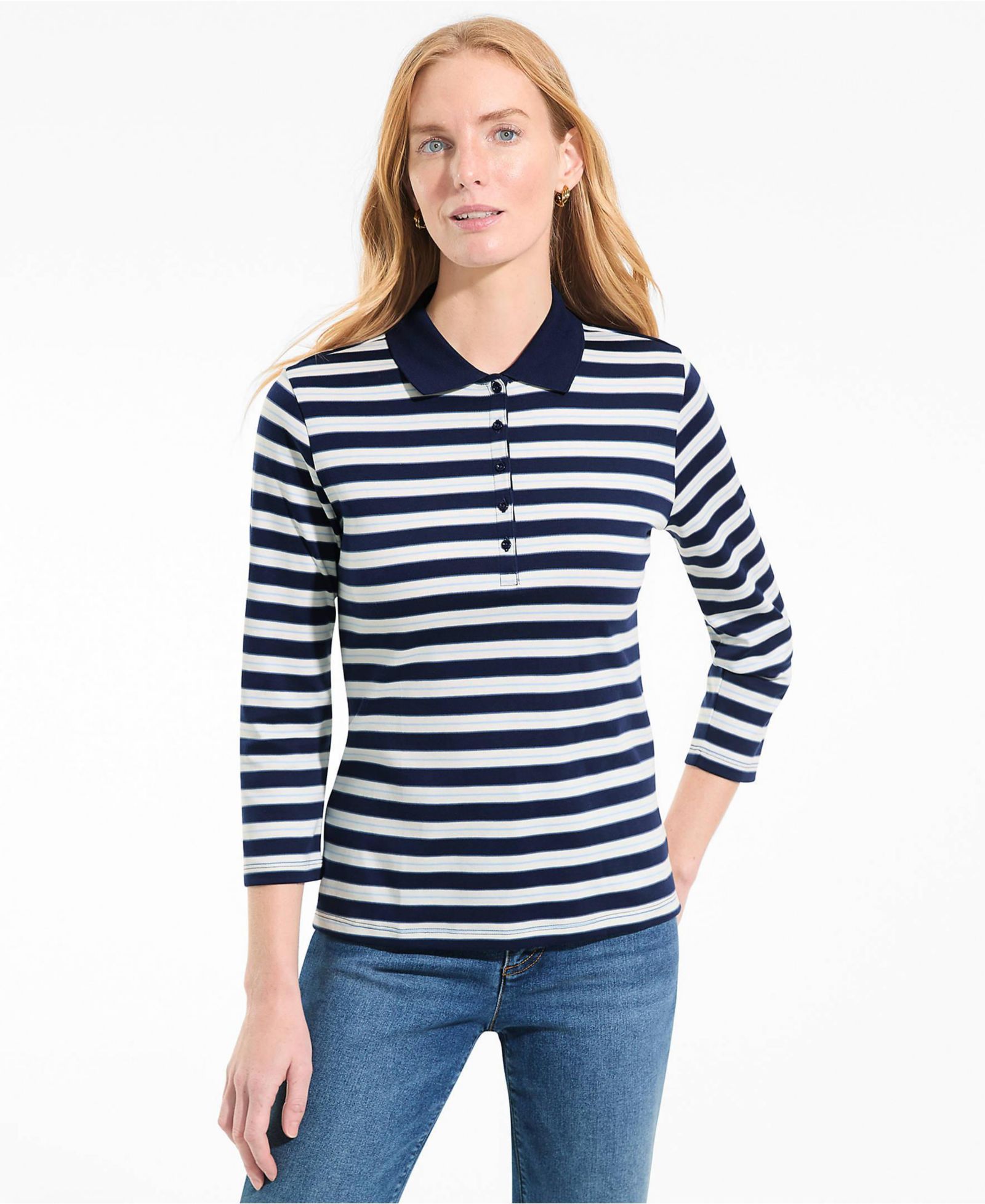 Lands' End Женский удлиненный поло из хлопка Supima с рукавом 3/4