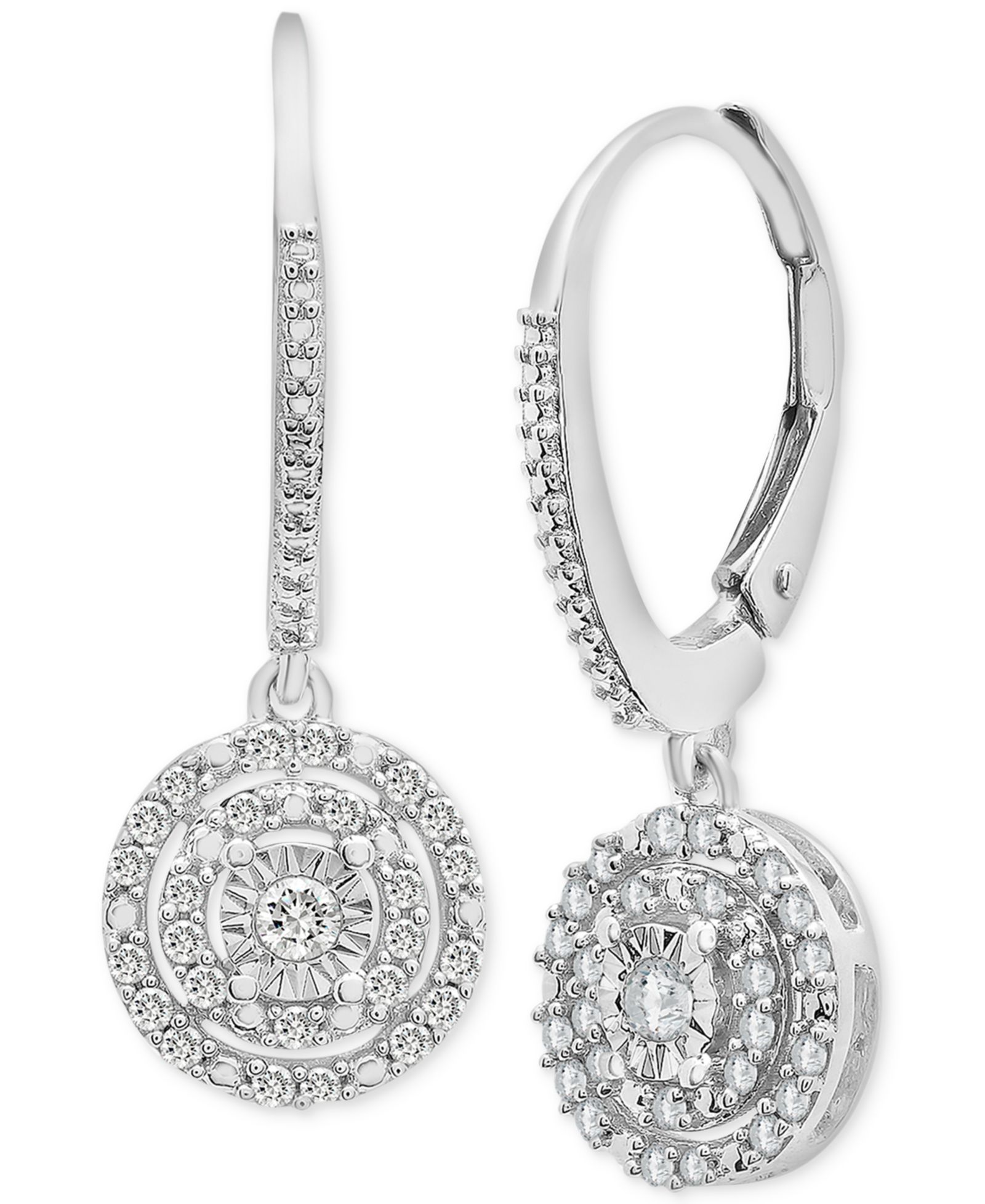 Diamond Circle Leverback Drop Earrings (1/4 ct. tw) in Sterling Silver, Created for Macy's
