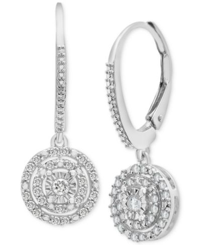 Diamond Circle Leverback Drop Earrings (1/4 ct. tw) in Sterling Silver, Created for Macy's