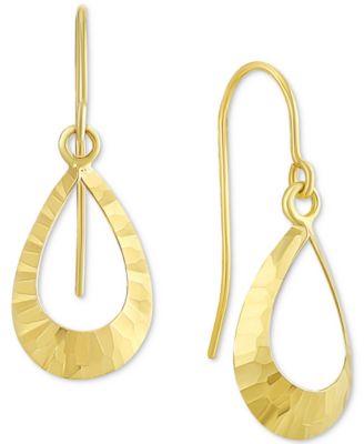 Серьги Hammered Open Teardrop Drop 10k Gold