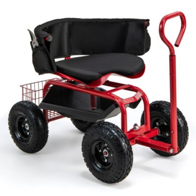 Rolling Garden Cart Height Adjustable Scooter with Swivel Seat Tool