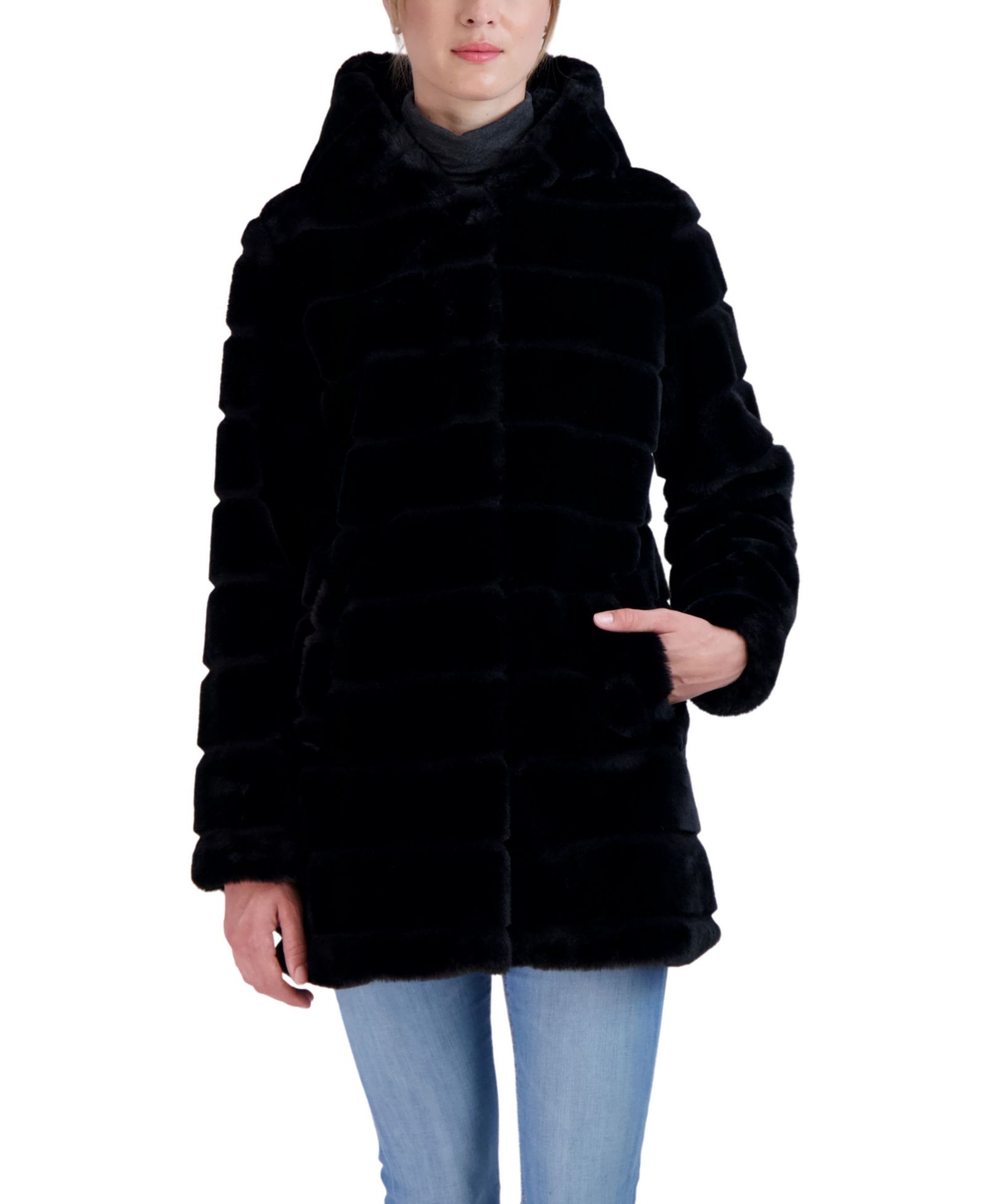 Sebby Collection Женское пальто с капюшоном из искусственного меха с рельефной текстурой