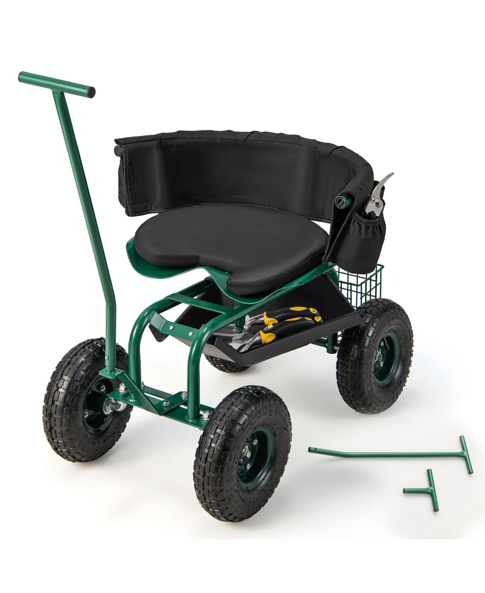 Costway Rolling Garden Cart with Adjustable Height Workseat and Tool Storage