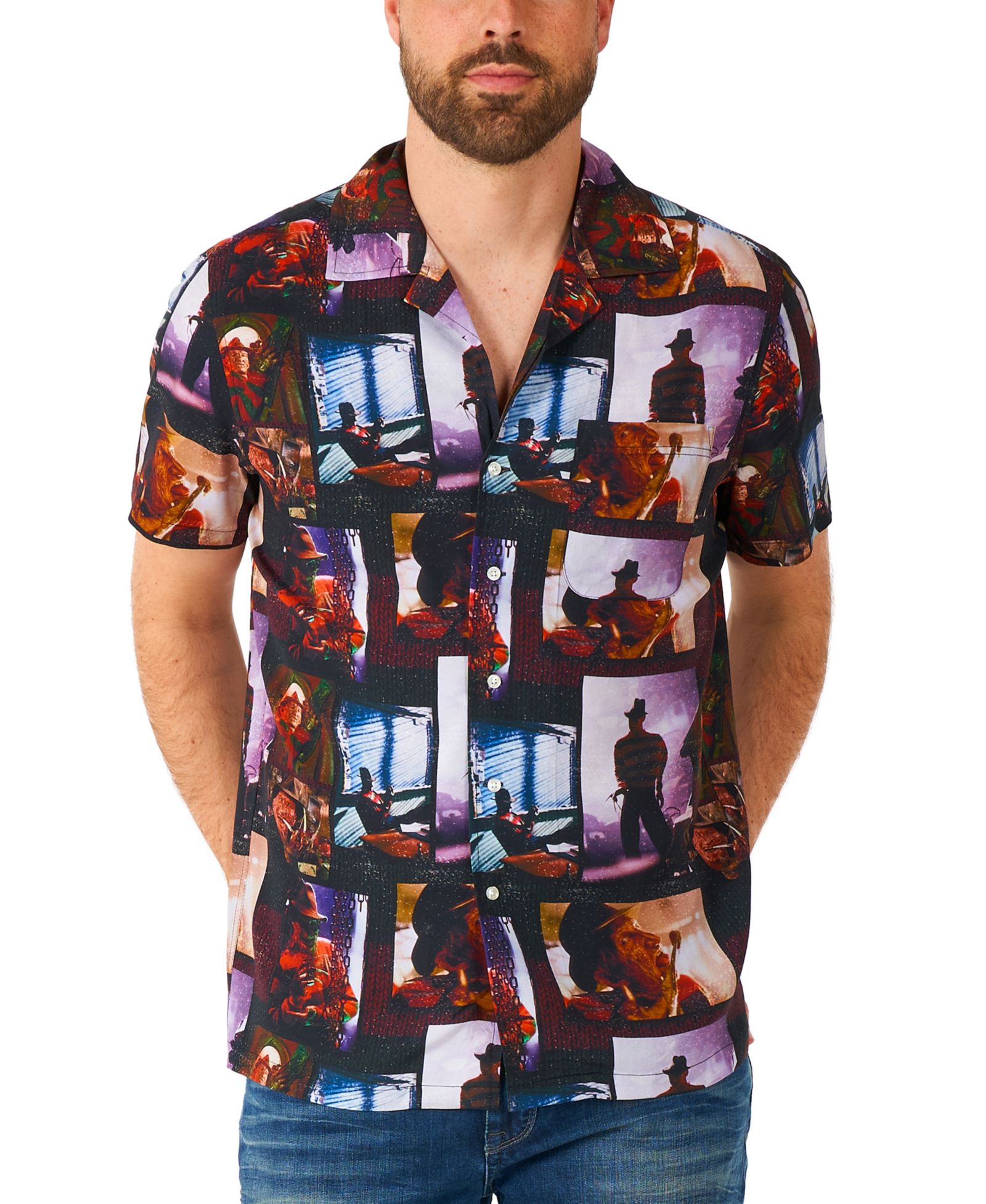 OppoSuits Men's Official A Nightmare On Elm Street Hawaii Shirt - Halloween Themed Party Shirt - Short Sleeve - Black