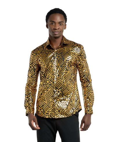 OppoSuits Men's Shiny Golden Theme Party Shirts For Men