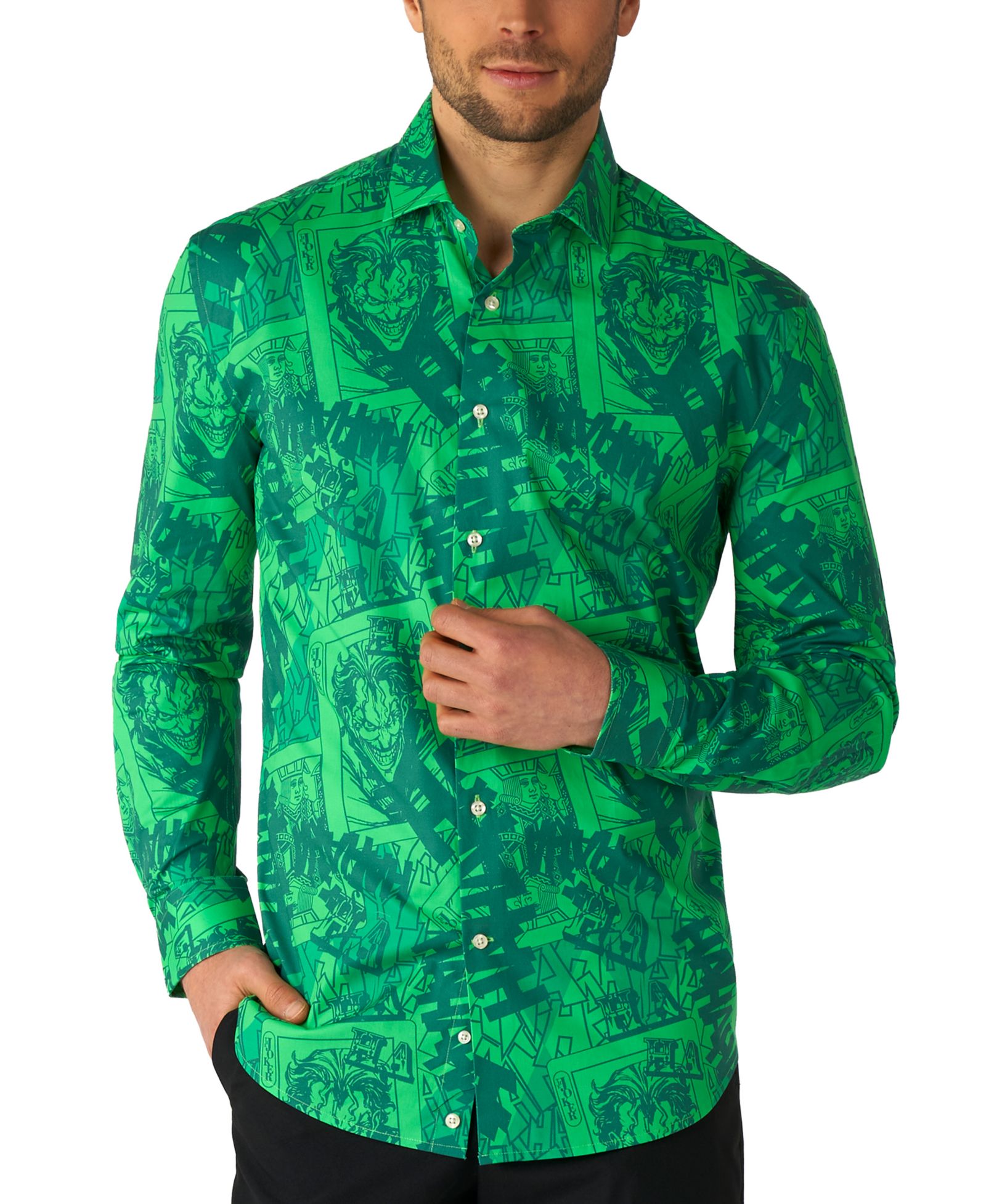 Мужская рубашка OppoSuits DC Comics Warner Bros - The Joker Button Down Slim Fit Green Long sleeve