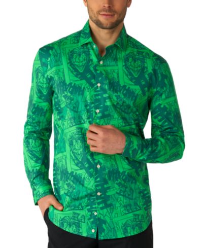 OppoSuits Men's Shirt - Official DC Comics Warner Bros - The Joker a   Button Down Shirt - Slim Fit - Green - Long sleeve