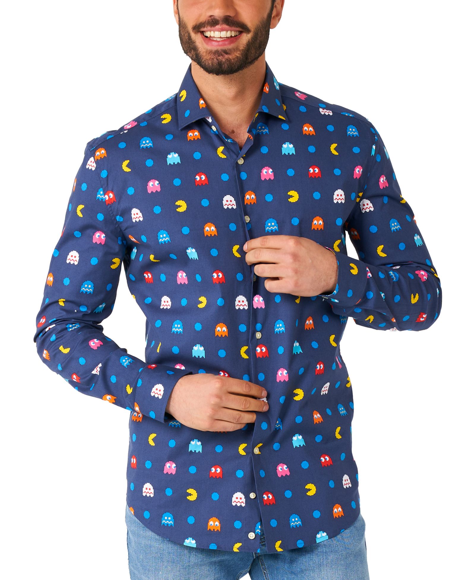 Рубашка OppoSuits Big & Tall Pixel Official PAC-MAN Retro Gaming Outfit Blue Long sleeve