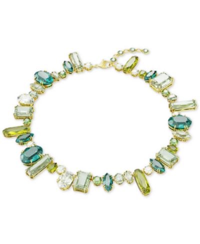Золотистое ожерелье-чокер Swarovski с зелеными кристаллами, 14" + удлинитель 1-3/4"