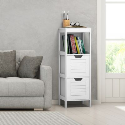 Costway 12''(L) X 12''(W) X 35''(H) Bathroom Wooden Floor Cabinet Multifunction Storage Rack Stand Organizer Bedroom