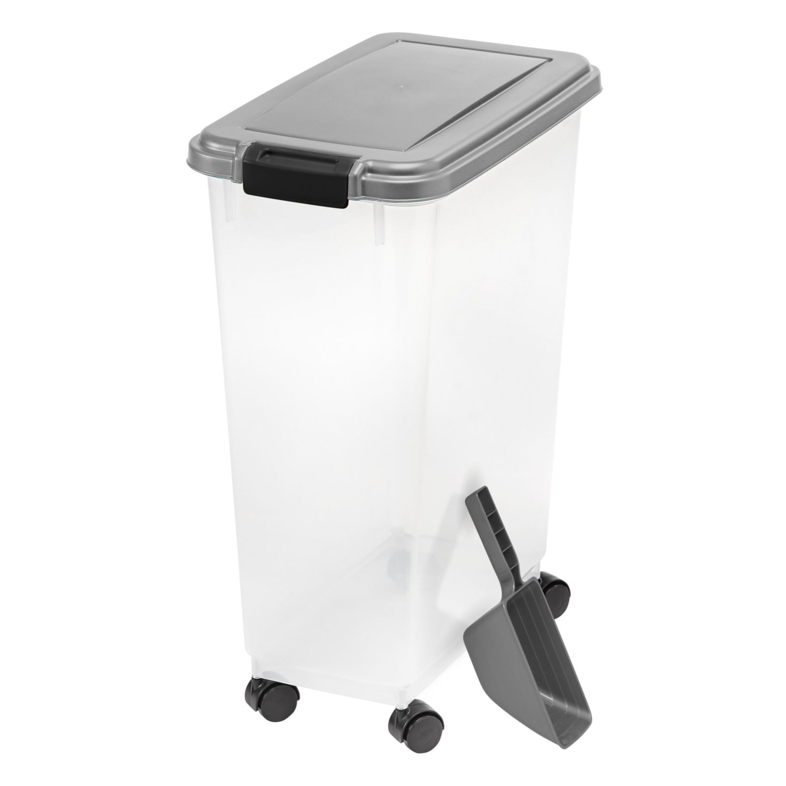 IRIS 35 Lbs/47 Qt Airtight Pet Food Container with Casters and Scoop, Chrome