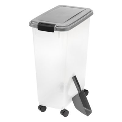 IRIS 35 Lbs/47 Qt Airtight Pet Food Container с Casters and Scoop, Chrome