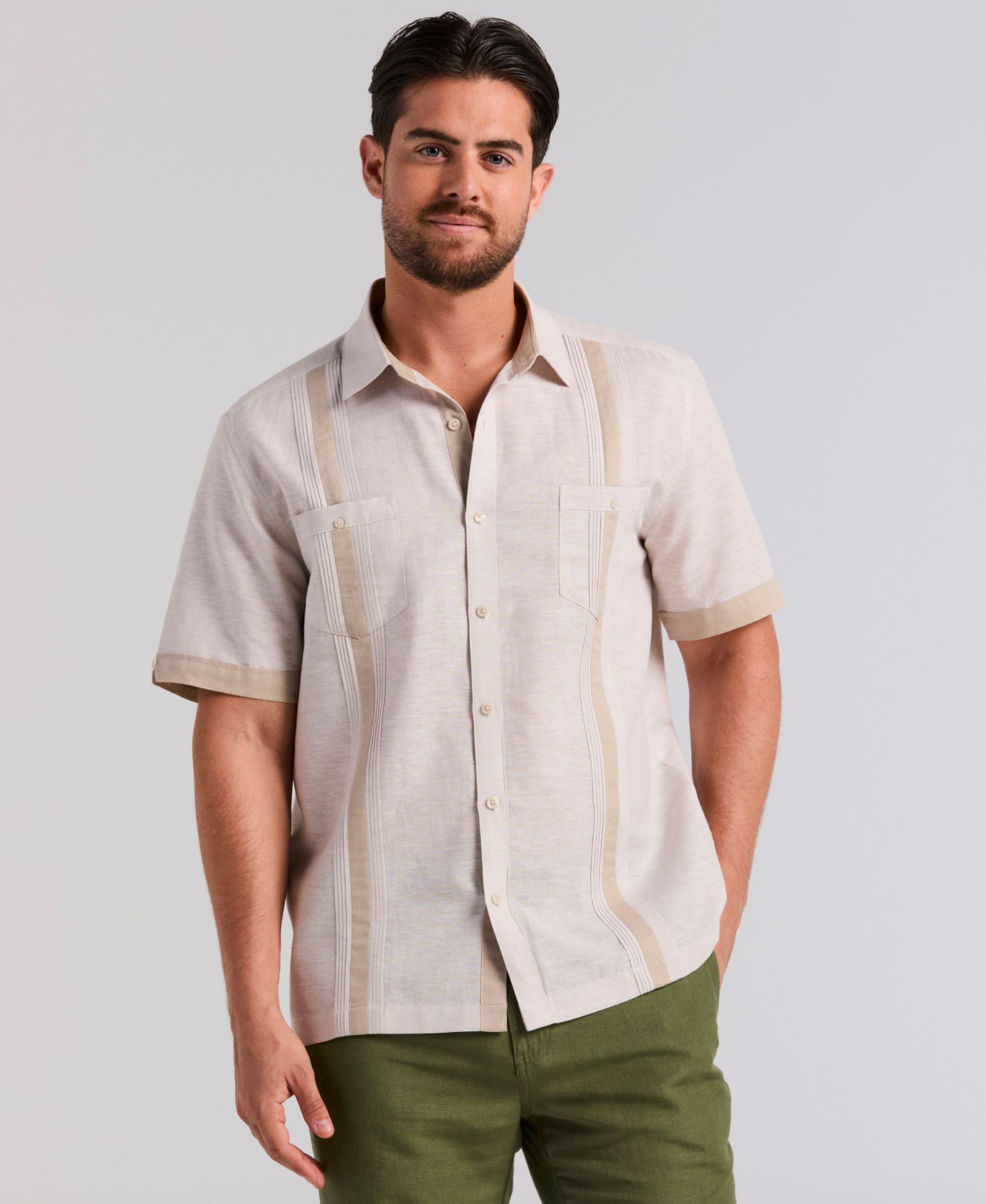 Мужская Cubavera Cross-Dyed Linen-Blend Short-Sleeve Pintucked Shirt