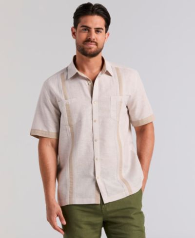 Мужская Cubavera Cross-Dyed Linen-Blend Short-Sleeve Pintucked Shirt