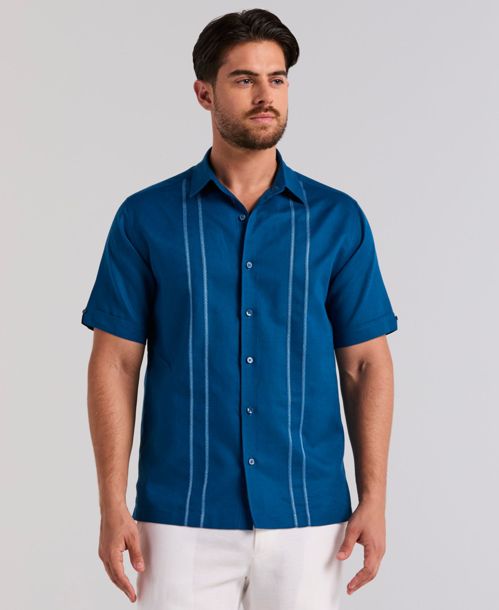 Cubavera Men's Short-Sleeve Panel Button-Front Linen Camp Shirt