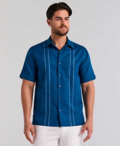 Мужская льняная рубашка Cubavera Men's Short-Sleeve Panel Button-Front Camp