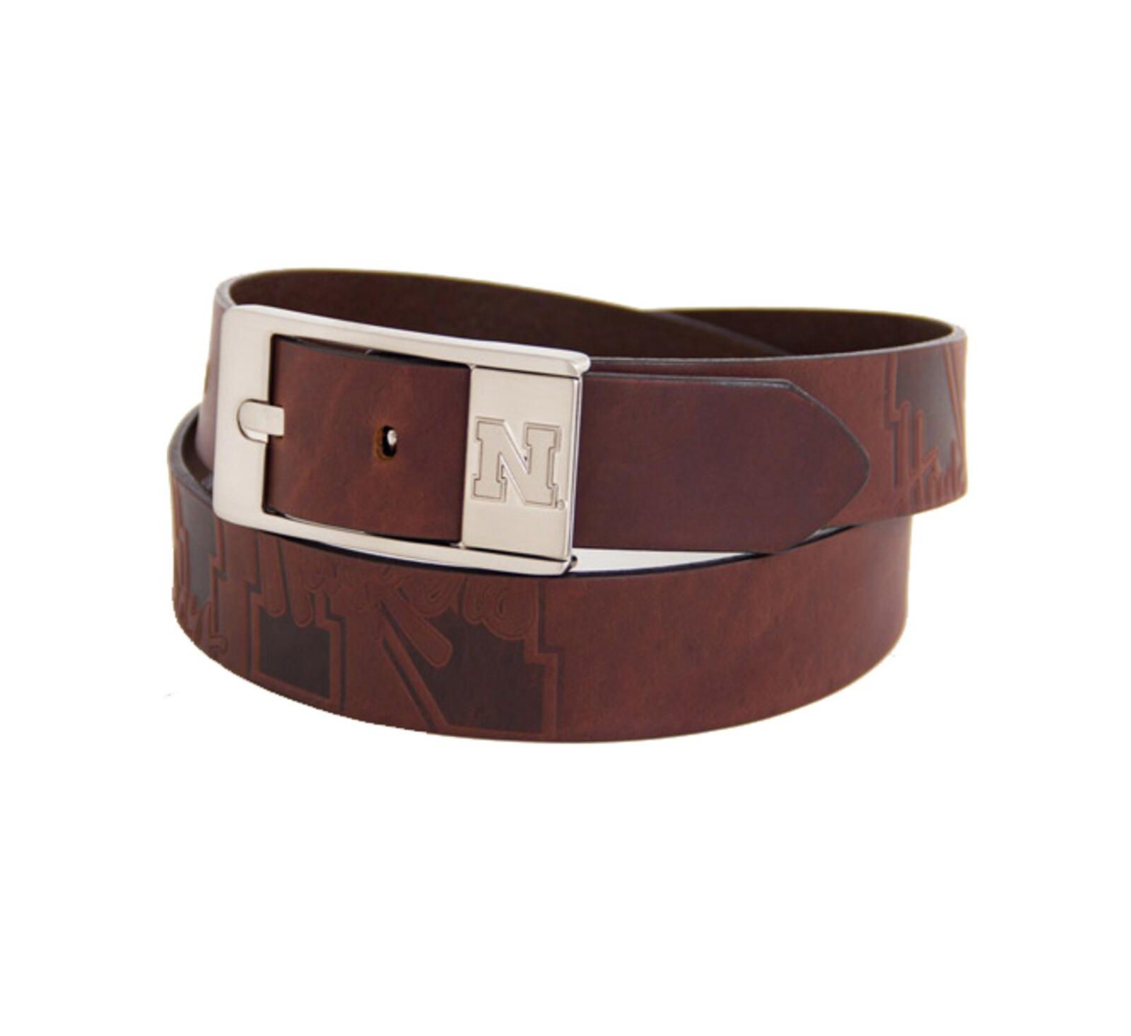 Men's Nebraska Huskers Brandish Leather Belt - Brown