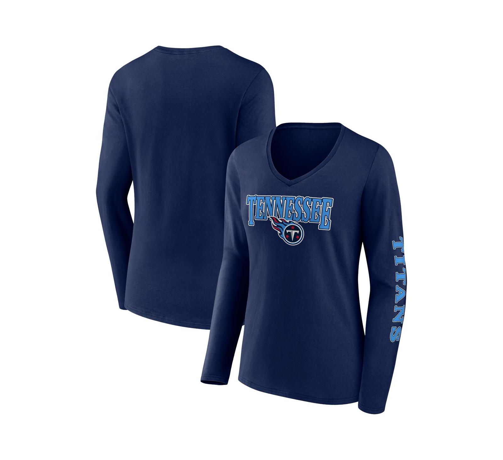 Женская футболка Fanatics Navy Tennessee Titans Wordmark Long Sleeve V-Neck