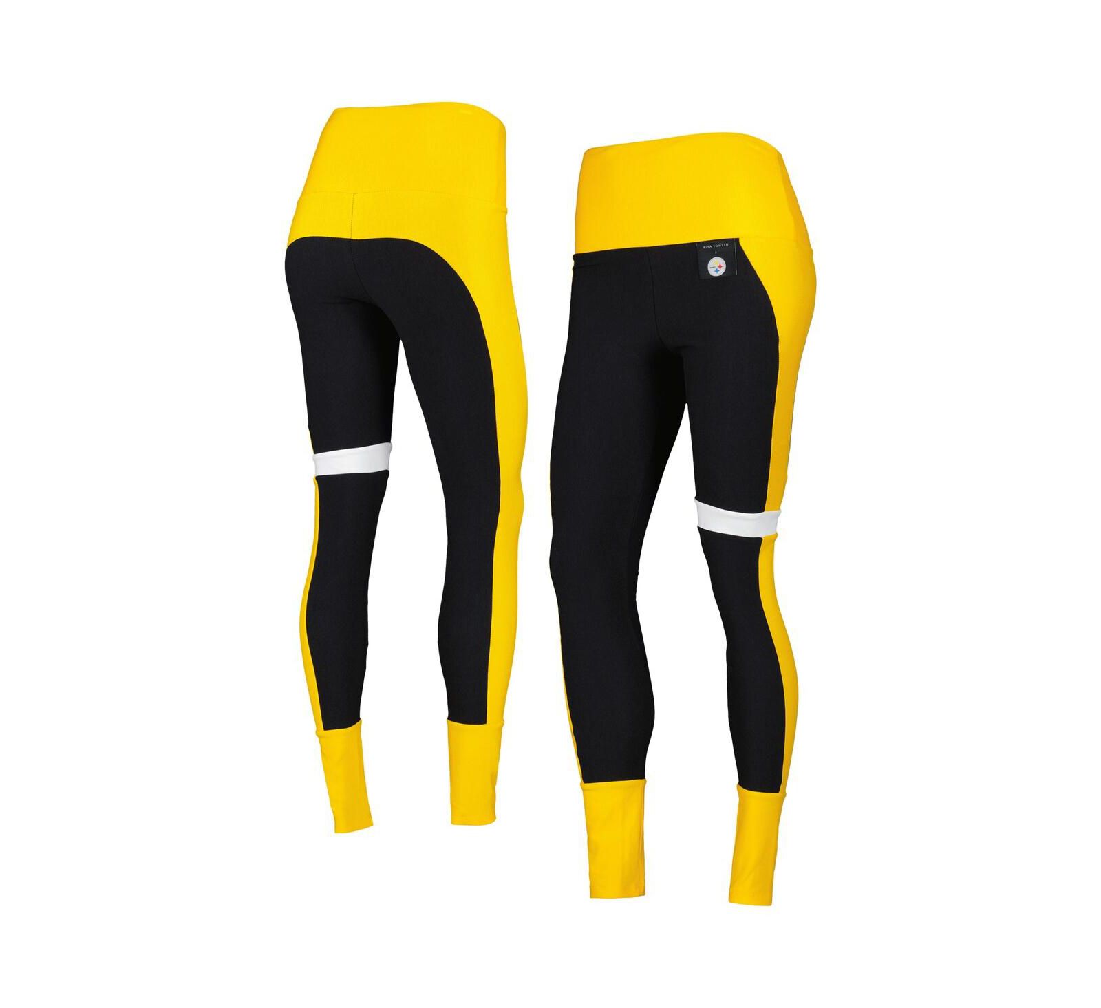 Women's Kiya Tomlin Black, Gold Pittsburgh Steelers Colorblock Tri-Blend Leggings