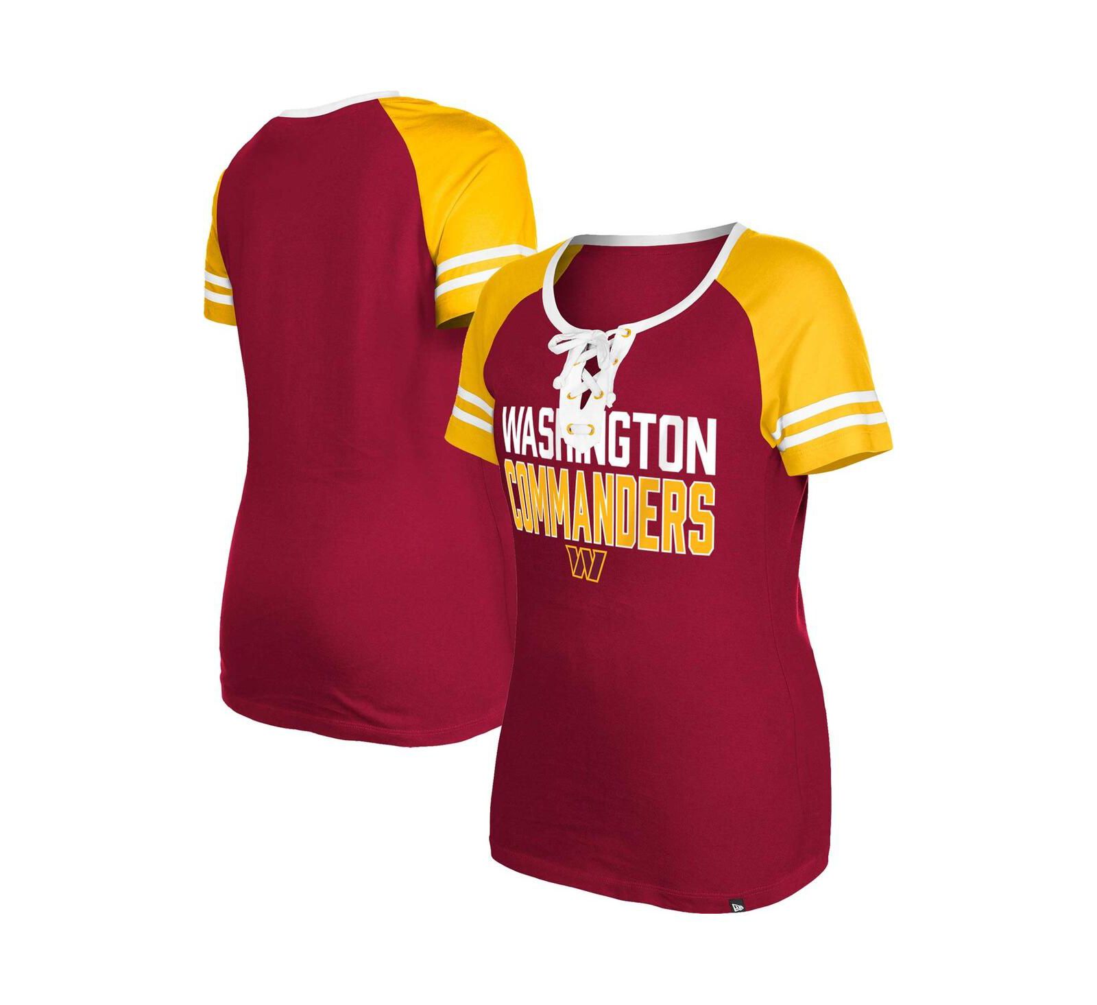 Women's New Era Burgundy Washington Commanders Raglan Lace-Up T-shirt