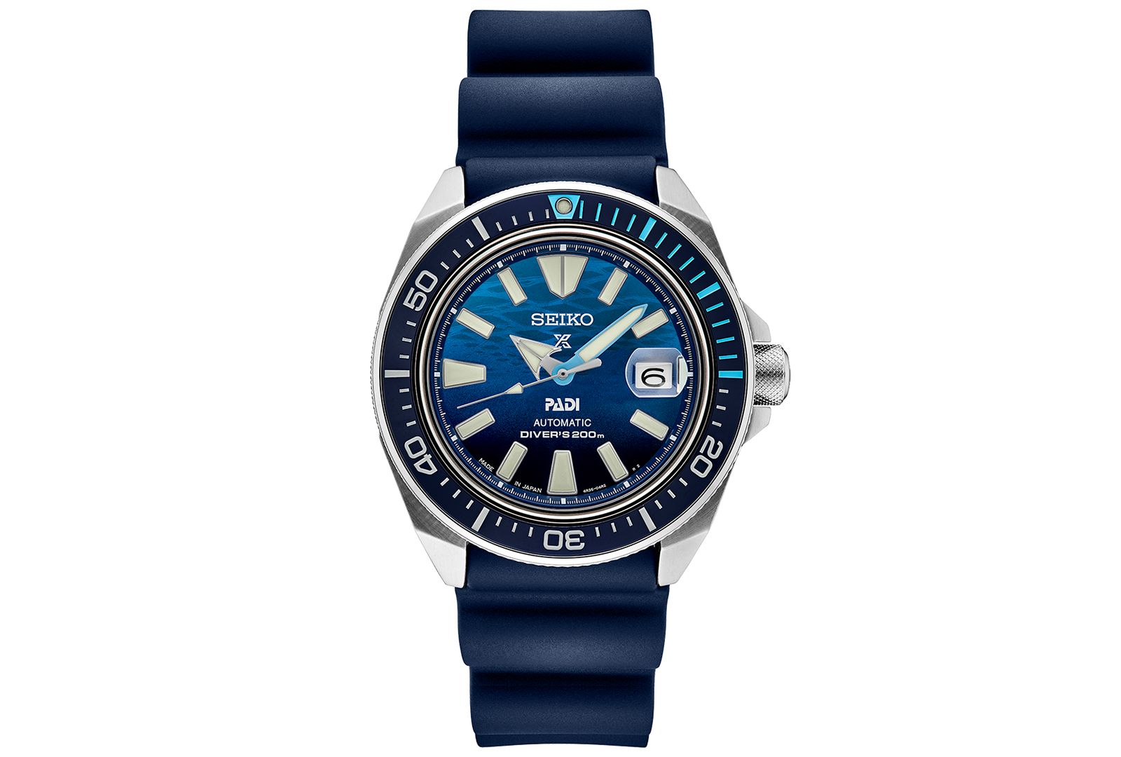 Seiko Men's Automatic Prospex PADI Special Edition Blue Silicone Strap Watch 45mm