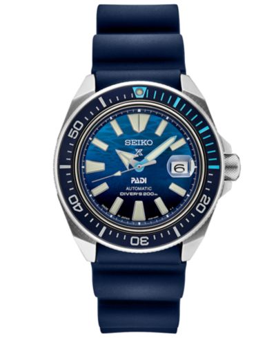 Seiko Men's Automatic Prospex PADI Special Edition Blue Silicone Strap Watch 45mm