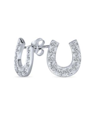 Серьги-гвоздики Bling Jewelry.925 Sterling Silver Pave CZ Equestrian Horseshoe