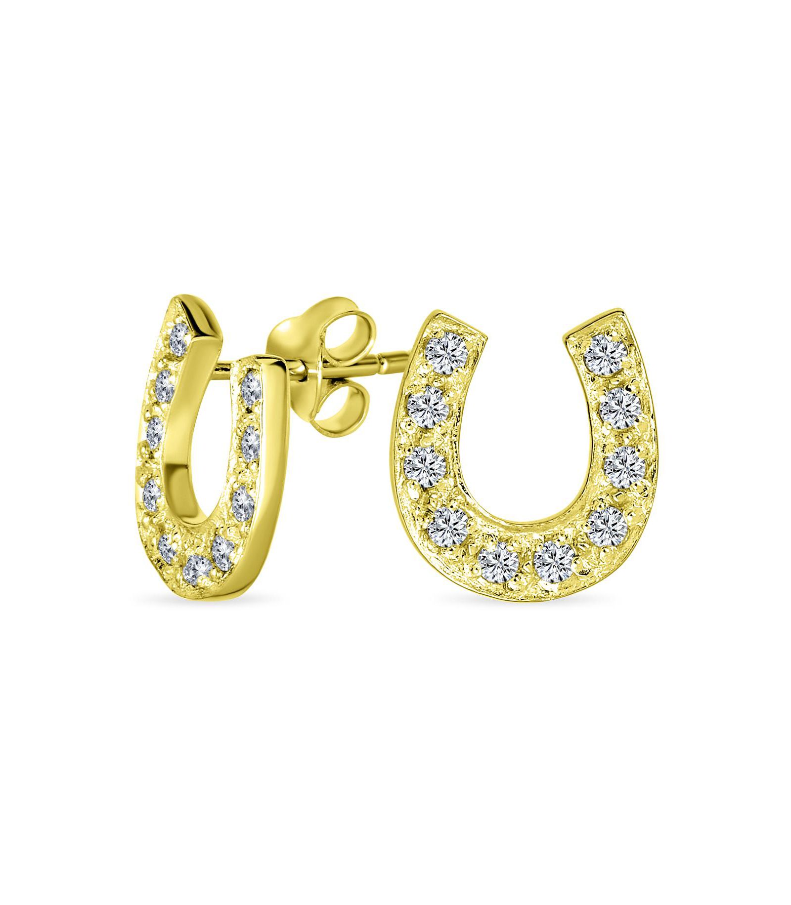 Серьги-гвоздики Bling Jewelry.925 Sterling Silver Pave CZ Equestrian Horseshoe