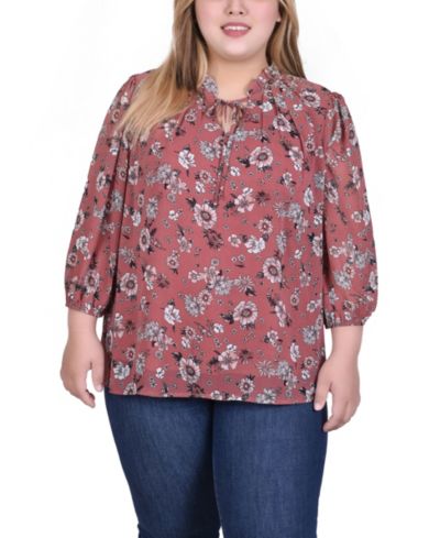 NY Collection Блузка из шифона с рукавом 3/4, Plus Size