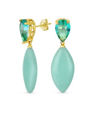 Bling Jewelry серьги с изумрудом Amazonite Rhombus Teardrop Shape CZ 14K Gold Plated