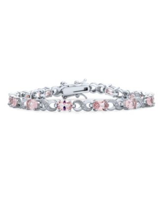 Bling Jewelry Birthstone Dark Pink Color CZ Oval Infinity Tennis Bracelet Silver Plated