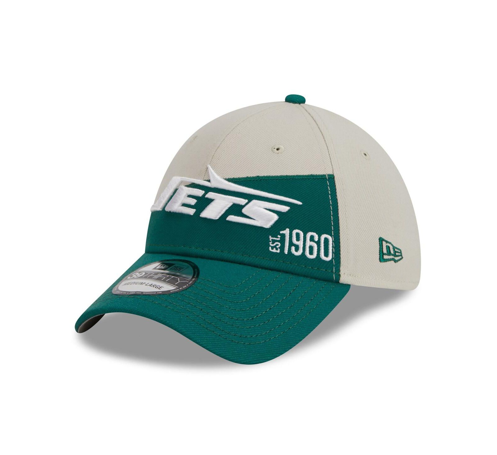 Мужская кепка New Era Cream, Kelly Green New York Jets 2023 Sideline Historic 39THIRTY Flex